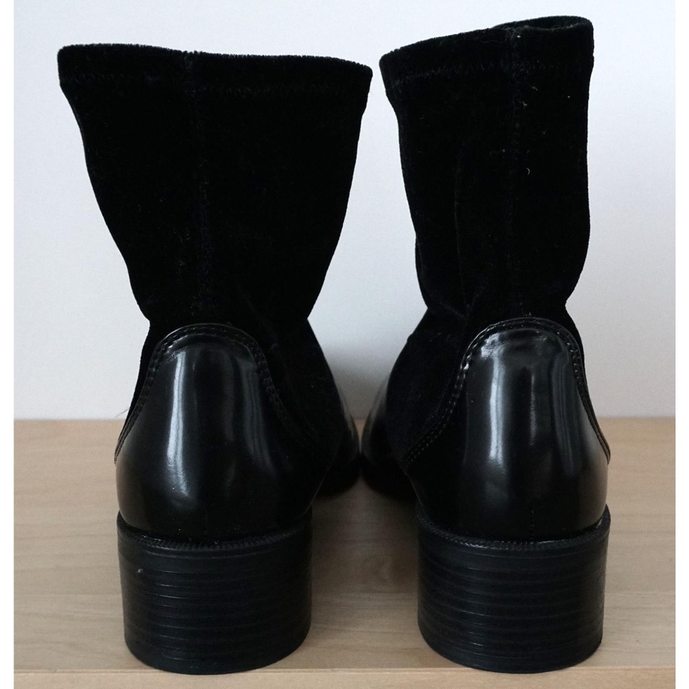 ZARA Stretch Velvet Black Faux Leather Boots Sz 38 - Picture 7 of 8